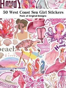 YWWBLD 50 Stücke West Coast Meermädchen Aufkleber PVC Geschenk Cartoon Dekoration Sammelalbum Laptop Gepäck Gitarre Wasserglas Handyhülle DIY Aufkleber