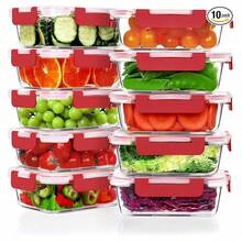 22oz Glass Meal Prep Containers 10 Pack, Airtight Food Storage Containers With Lids,Glass Lunch Containers For Microwave, Freezer, Dishwasher - Red - As Picture/K - View 1
