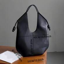 Black Handbag - Fashionable Large Capacity Shoulder Bag/Tote Bag/Handbag With Magnetic Closure And Wrist Strap, Retro Simple Design, Suitable For Daily Commuting, Travel, And Fitness, Great Gift For Girls - màu đen - Xem 7
