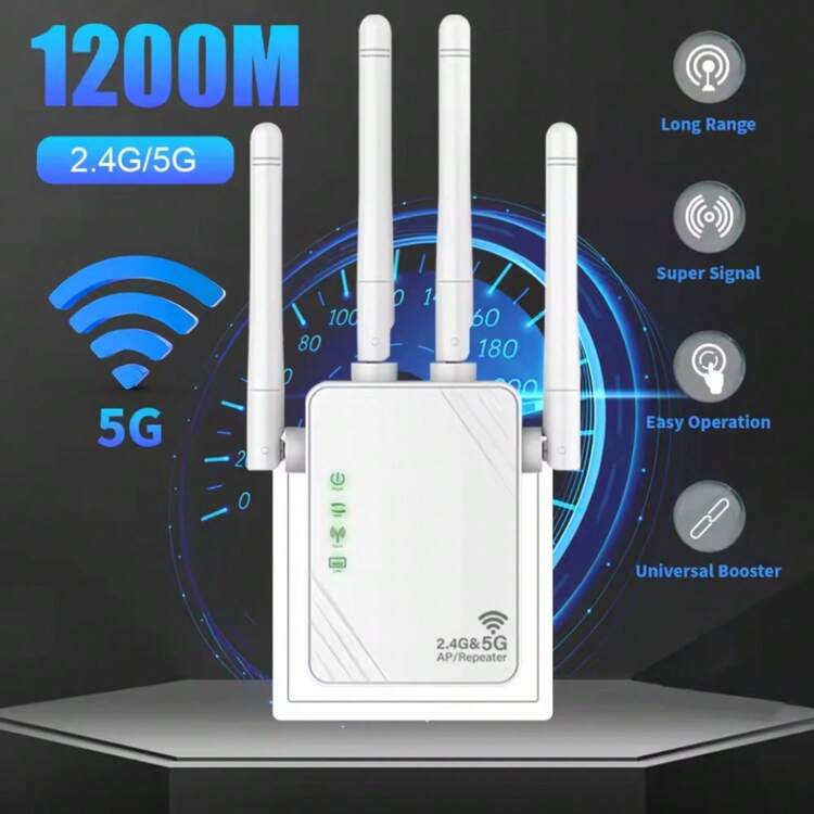 WiFi扩展器 1200Mbps WiFi信号增强器 双频2.4G/5G户外信号放大器 带以太网端口 360°全覆盖 - 查看 2