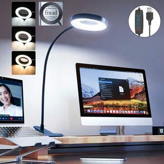 10 倍带灯放大镜，带灯夹式放大镜，带夹子的 LED 台式放大镜，3 种模式可调光放大 LED 灯，适用于床上工作工艺品 DIY 维修