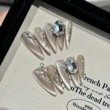 10 Stücke handgefertigter eleganter Mondstein Katzenauge Nagelkunst Zubehör