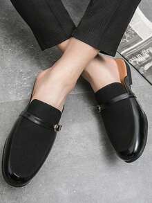 PU Material / Faux Leather Plus Size Men's Black Loafers, Casual Leather Shoes, British Style Half-Slip-On Shoes, Fashion Driving Loafers, Youth Korean Version Slip-On Shoes, Suitable For Nightclubs, Parties, Daily Versatile Wear - Black - View 5