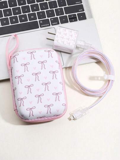 6 Pieces Bow Line Cable Organizer Set, Data Cable Protective Sleeve + Organizer Pouch, Mobile Phone Data Cable Protector, Cord Winder Fixer Anti-Breaking Cable Charger Head Protector