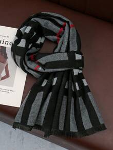 1pc Men's Gentleman Style 30*180cm Simple Warm Scarf, Suitable For Business, Outings, And Daily Matching, Autumn/Winter - Black Stripes - View 4