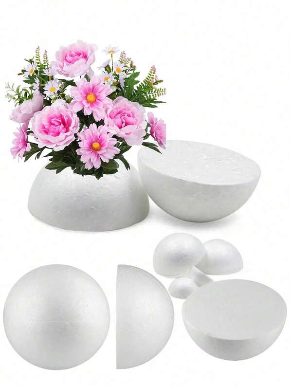 White Solid Foam Balls/Half Balls, Handmade Flower Arrangements, Wedding Decorations, Semicircular And Round Foam Balls, Can Be Used For Mother's Day, Valentine's Day, Teacher's Day, Christmas, Weddings, Halloween