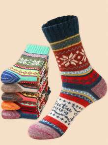 1/5 perechi șosete vintage groase pentru bărbați, până la jumătatea gambei, calde și confortabile, articol la modă de toamnă/iarnă - Multicolor - Vizualizare 2