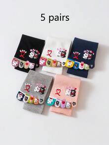 1/5 双女式可爱卡通分趾袜，创意个性化五指中筒袜，百搭时尚五趾袜，适合所有季节 - 彩色 - 查看 16