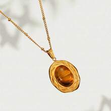 1 pieza Collar colgante de mujer con patrón geométrico de acero inoxidable, joyería de ojo de tigre de alta calidad, joyería de piedra natural de 18K oro, adecuado para uso diario