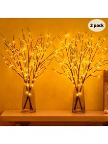 2 Bộ Đèn Dây LED Hình Cành Cây Bạch Dương Thanh Lịch - Sử dụng pin, Có các tùy chọn màu Tím/Trắng ấm/Hồng/Xanh dương, 20 bóng đèn LED, Thích hợp trang trí nhà cửa, phòng ngủ, đám cưới, Giáng sinh, ngày lễ. - 2 đèn cành màu nâu - Xem 12