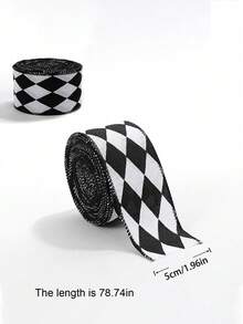 圣诞格纹丝带、黑白格纹金属边缎带、2M 涤纶布工艺丝带、钻石图案装饰丝带、用于圣诞包装工艺品的粗麻布丝带、用于圣诞树、家居装饰、房间装饰、包装 DIY 工艺品、圣诞节节日装饰 - 黑與白 - 查看 8