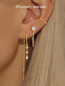 3Pcs/Set Earrings For Women Fashion Long Chain Stud Earrings Casual Four-Leaf Clover Earring Women Daily Jewelry Accessories