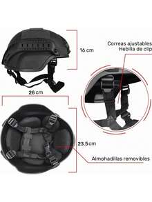 Casco protector de combate con rieles laterales y soporte NVG para caza de paintball militar táctica Airsoft - Negro - Ver 4