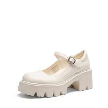Women's Mary Janes Shoes For Women, Platform Dress Low Heel Chunky Pumps Round Toe Ankle Strap Pumps Shoes Oxfords - 米色 - 查看 4