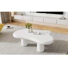 Irregular Cloud-Shaped Coffee Table, 97 Cm Long, 67 Cm Wide, 32 Cm High, MDF With Felt Glides, Lacquered Surface, Creative Coffee Table - White - View 2