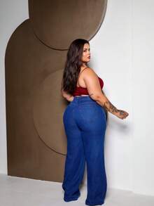 WidLeg Jeans Plus Size Without Lycra Sensual Casual Jeans WidLeg Feminine Plus Size Daily - 藍色 - 查看 7
