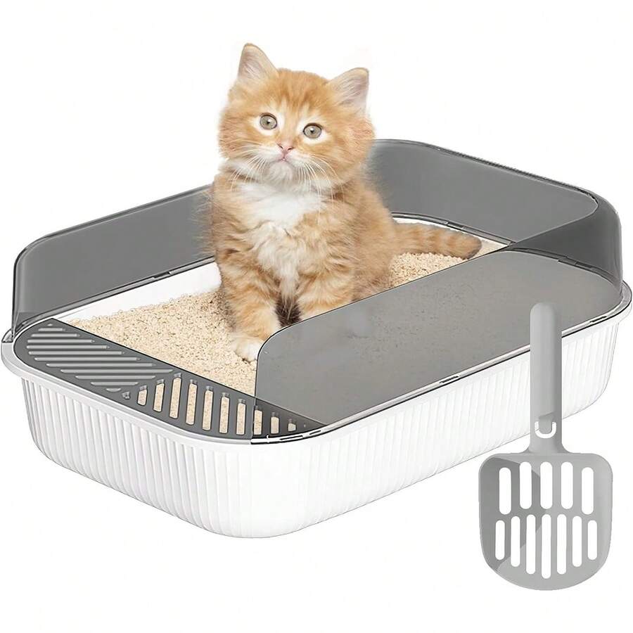 Caja de Arena para Gato, Bandeja Semicerrada para Gatos, Caja de Arena con Tapa Adecuado para Gatos Pequeños y Medianos (Blanco)