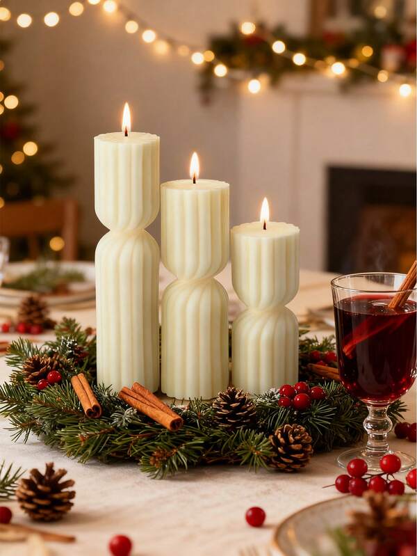 1/3pcs Creative Nordic Minimalist Striped Scented Candles, Handmade Solid Geometric Cylinder Candles, Lightweight Luxurious Nordic Style Scented Candles, Elegant Home Decor, Wedding Favor Candles