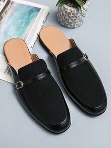 PU Material / Faux Leather Plus Size Men's Black Loafers, Casual Leather Shoes, British Style Half-Slip-On Shoes, Fashion Driving Loafers, Youth Korean Version Slip-On Shoes, Suitable For Nightclubs, Parties, Daily Versatile Wear - Black - View 10