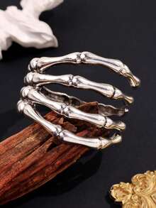 1 pieza Brazalete de mano de esqueleto hueco de diseño de nicho oscuro de estilo subcultura vintage Y2K plateado, adecuado para uso diario, fiesta, casual, accesorio de atuendo