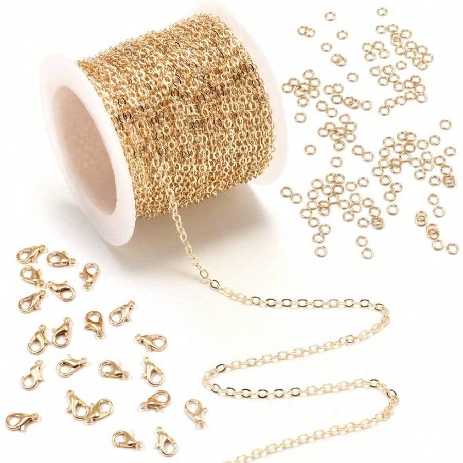 32.8 Feet Jewelry Making Chains Necklace Chain Bracelet Chains 2mm Thin Chain With 30Pcs Lobster Clasps And 100Pcs Open Jump Rings Gold - Gold - View 1