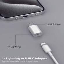 2 piezas, Adaptador de hembra Lightning a macho USB C, solo aplicable para carga y transferencia de datos - Blanco - Ver 5