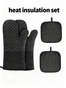 Thickened Silicone Oven Mitts & Pot Holders (2 Gloves + 2 Pads) - Heat Resistant, Non-Slip Anti-Scalding | For Baking, Cooking, Microwave, Air Fryer - Black - View 12