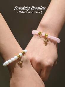 2pcs Cross Friendship Bracelets For Women, Glass Beads Cross Pendant Sideways Cross Bracelet For Best Friend Grandma Mom Sister Daughter - View 9
