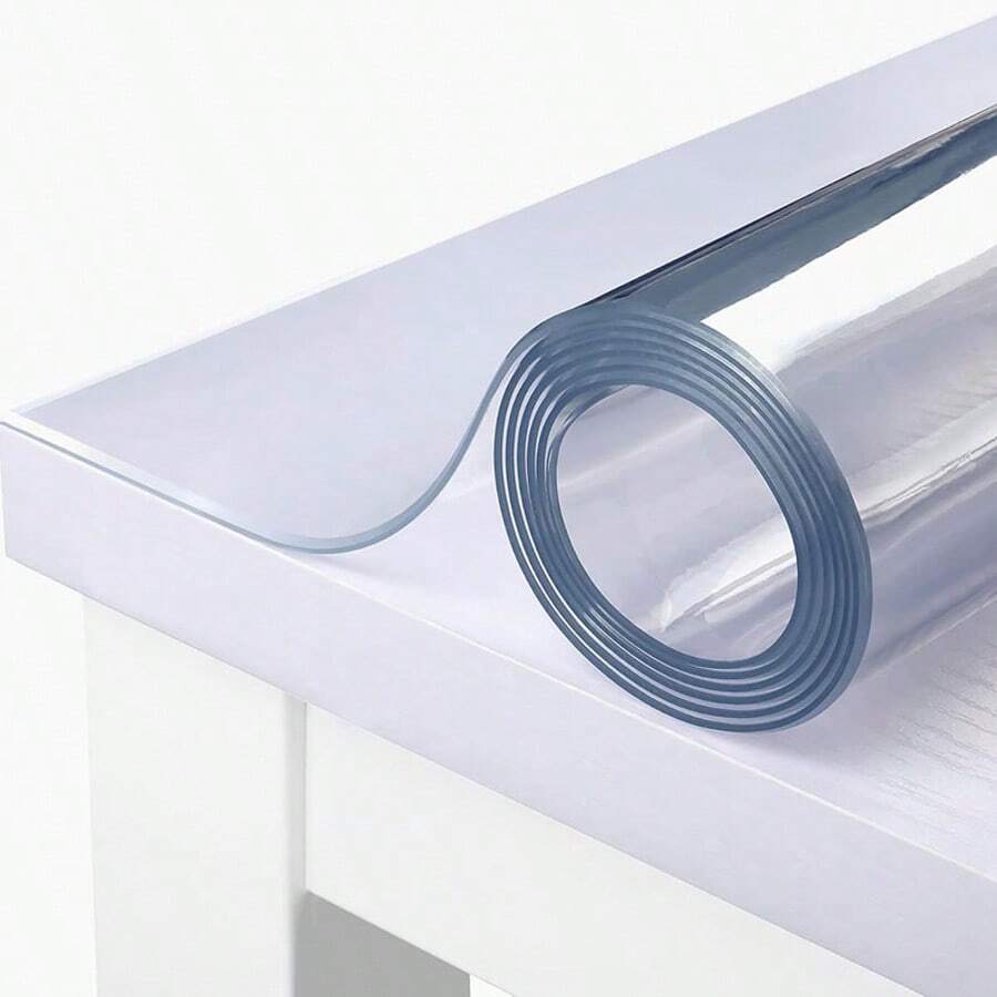 1 pezzo Copertura da tavolo trasparente di lusso - Spessore 1,0 mm 100% PVC, resistente ai graffi e al calore, copertura protettiva adatta per tavolo da pranzo, tavolino da caffè, scrivania per computer - Perfetta per uso domestico, ufficio e hotel - Elegante design quadrato - Bianco - Visualizzare 1