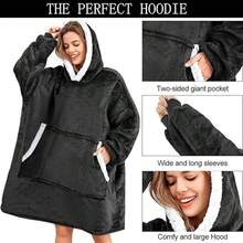 Oversized Wearable Hoodie Blanket, Soft Fuzzy Microfiber & Sherpa Wearable Blanket Sweater With Giant