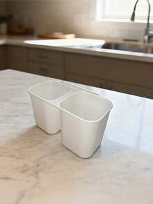 双杯式餐具收纳架 - 紧凑型厨房用具沥水架，采用耐用塑料材质，适用于餐桌、台面或橱柜 - 易于清洁的筷子、叉子、勺子、刀子、铲子等餐具沥水架 - 现代厨房收纳方案，厨房整理收纳，台面收纳，时尚厨具，易清洁材质，餐具架，家庭厨师，简约厨具，结构坚固，适合小户型厨房