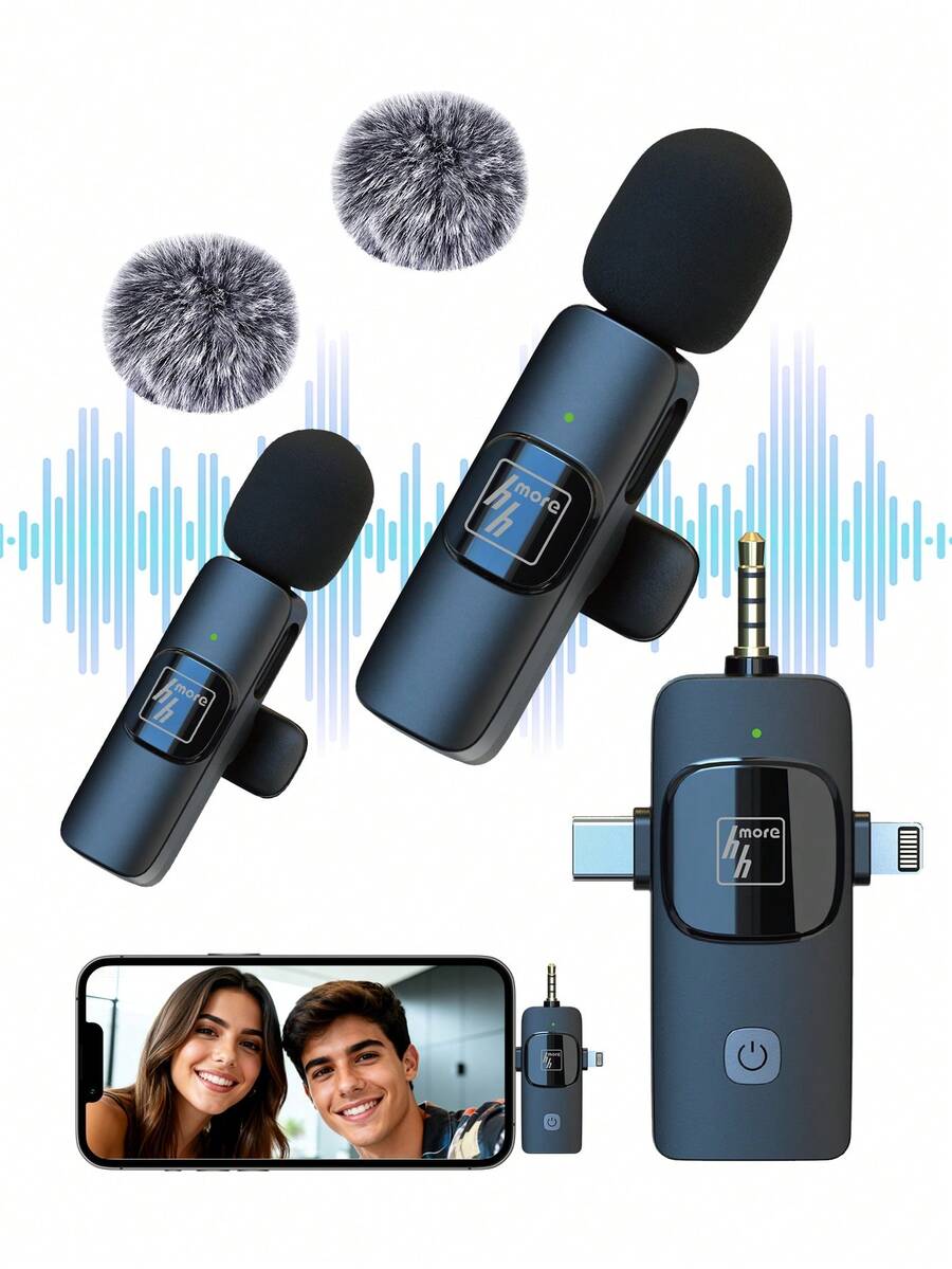 3 In 1 Wireless Lavalier Microphone For Phone/IOS/IPad/Android/PC/Phone, With Noise Reduction, Plug & Play, 2 Pack Lavalier Microphone For Video Recording, Teaching, Interviews, Podcast And Vlog