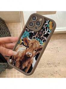 Funda de Teléfono con Patrón de Vaca Linda, Protector de Teléfono Decorativo de TPU, Accesorios de Teléfono Compatibles con  y - Café integral - Ver 6