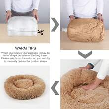Ultra - Soft Faux Fur Round Plush Donut Cuddler Bed For Large, Medium, And Small Dogs And Cats, Cat Calming Bed - Lạc đà - Xem 8