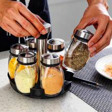 360° Rotating Spice Rack – 6 Rotating Glass Spice Jars For Kitchen Countertop, Spice Storage, Cooking, Outdoor BBQ (Spices Not Included)