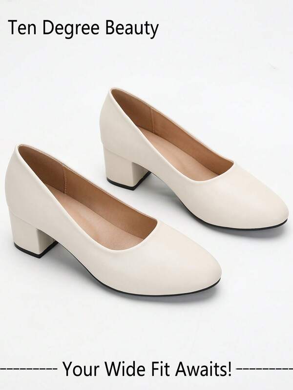 Wide Fit Women's Spring/Summer New Work Shoes, Chunky Heel, Soft Sole, Comfortable, Versatile, Suitable For Outdoor Wear, All Season Professional High Heels