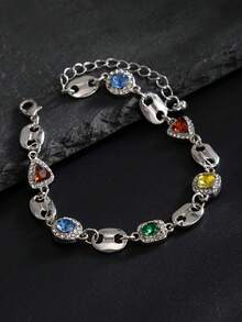 1pc Vintage Elegant Minimalist Multi-Color Crystal Chain Bracelet, Men's Fashion Casual Charm Accessory, Suitable For Daily And Party Wear