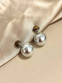 1 对可翻转虎眼石复古时尚休闲耳钉，适合女士日常和假日佩戴 - 彩色 - 查看 9