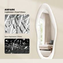 Full Length Mirror 63"X24" Irregular Full Body Wall Mounted Floor Mirror With Stand Ivory Flannel Frame Leaning Hanging Wall Mirror For Bedroom Entrance,24331205,2-In-1 Leaning Wall Mirror ,Bedroom Floor Standing Mirror - 墨綠色 - 查看 2