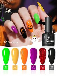 coscelia Set 6 buc ojă gel neon - ojă gel portocaliu galben verde alb negru cu saturație ridicată, accesorii unghii de lungă durată pentru femei cadouri de salon de artă DIY