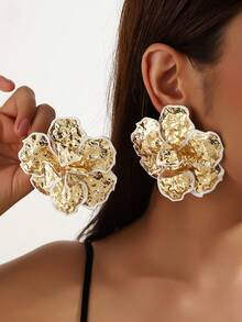 Golden Color Enameled Big Flower Floral Statement Earring For Women