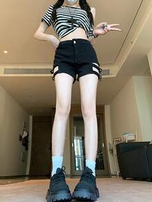 2026 Autumn/Winter European And American New Sexy Casual Jeans Shorts - Black - View 2