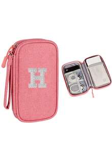 1个DIY个性化数据线收纳袋，26字母图案便携式旅行电子产品整理袋，适用于硬盘、移动电源、耳机、充电器、手机壳、无线耳塞、蓝牙耳机、耳麦等，商务旅行必备 - 彩色 - 查看 96