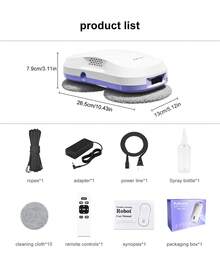 PuRuiKai Smart Window Cleaning Robot With Dual Water Spray,HCR-M8 Compact Dual-Spray Robot For Windows Cleaning | Puruikai Window Cleaner Robot - UK Plug(220-240V) - View 8