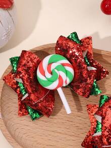 2PCS Merry Christmas Glitter Bow Hair Clip Cute Lollipop Decoration Shiny Party Children Kids Hair Accessories