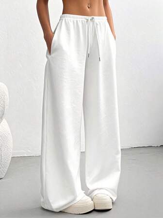 女士休闲纯色抽绳腰运动裤