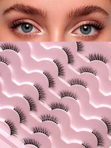 ENCHUW 16 Paar halbe Wimpern mit transparentem Band, weiche natürliche Katzenaugen-Wimpern, Make-up-Tool, Verlängerung, flauschige falsche Nerz-Wimpern