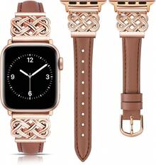 Compatible con correas de Watch para mujeres de 38/40/41/42mm, correa de cuero elegante y delgada con hebilla de nudo celta entrelazado para Series 11 10 9 8 6 5 4 SE 3 2 1, Starlight - Marrón/Oro rosa - Ver 12