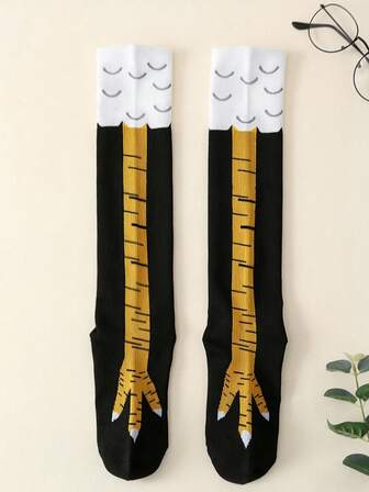 1pair Men Best Socks Cartoon Graphic Over The Calf Socks, For Gym, Cozy Socks