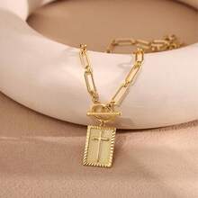 1 Piece Gold And Silver Cross Pendant Women's Necklace, Toggle Folding Clasp Rectangular Cross Pendant Necklace With Delicate Paperclip Chain, Religious Jewelry Gift, Suitable As Christian Faith, Baptism, First Communion - Bạc - Xem 8